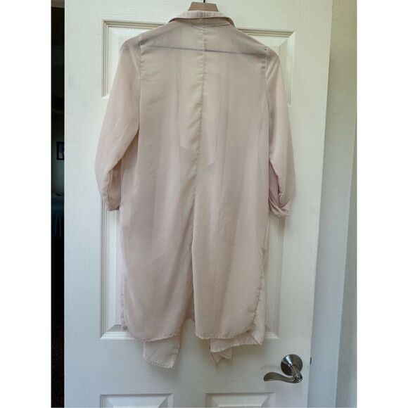 Sweet rain women’s OSFM semi sheer trench kimono duster open coat lightweight cr - Picture 2 of 5